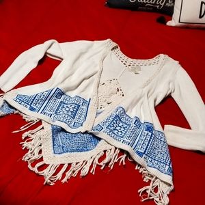 Ivory BOHO knit top cardigan. Tassles lace detail